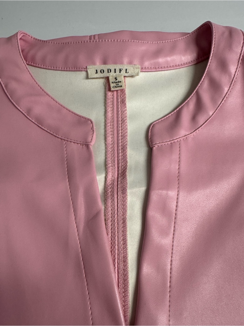 JODIFL Pink Collarless Faux-Leather Top